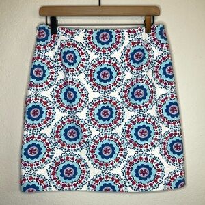 Talbots Blue Pink Abstract Floral Lined Colorful Spring Summer Skirt Size 4